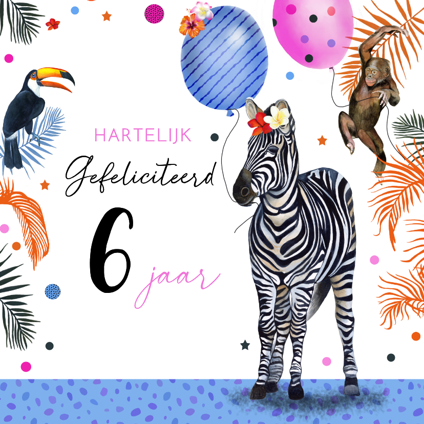 Verjaardagskaarten - Verjaardagskaart zebra ballonnen