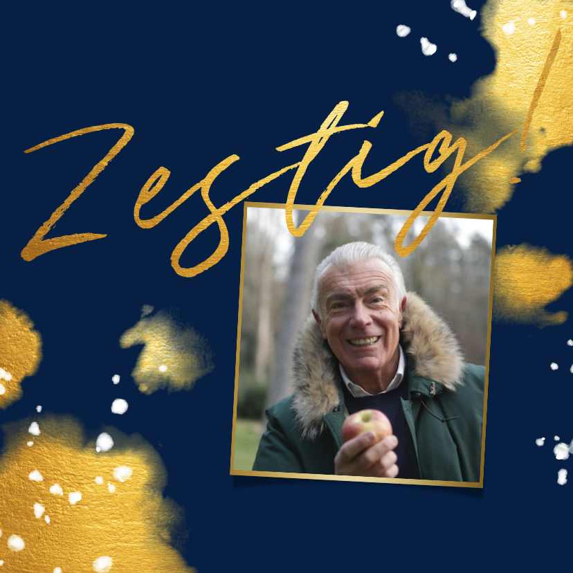Verjaardagskaart 'zestig' met foto en gouden waterverf - Verjaardagskaarten Verjaardagskaarten - Verjaardagskaart 'zestig' met foto en gouden waterverf