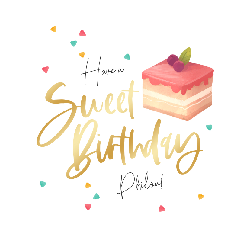 Verjaardagskaarten - Verjaardagskaart zoet taartje confetti macarons foto