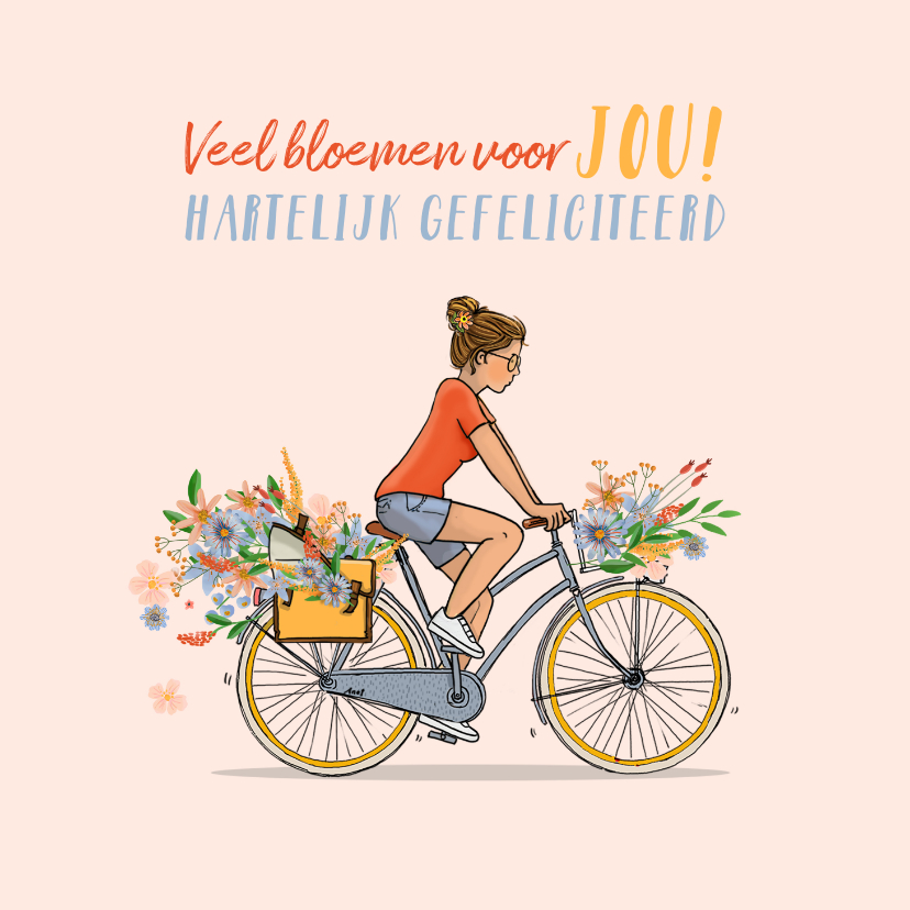 Verjaardagskaarten - Verjaardagskaart zomer meisje op fiets