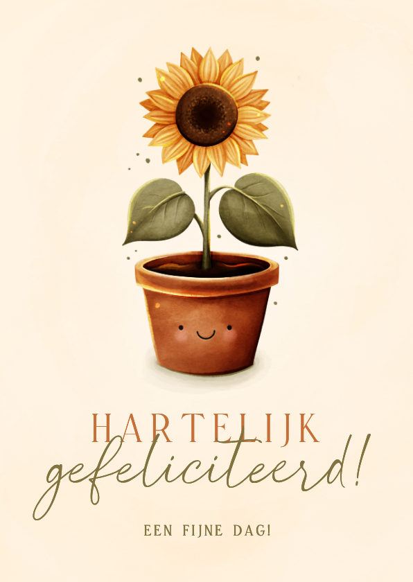 Verjaardagskaart zonnebloem met gezichtje van harte - Verjaardagskaarten Verjaardagskaarten - Verjaardagskaart zonnebloem met gezichtje van harte