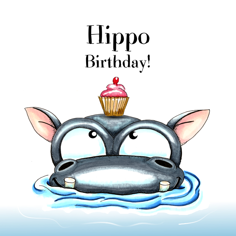 Verjaardagskaarten - verjaardagskaarten hippo birthday