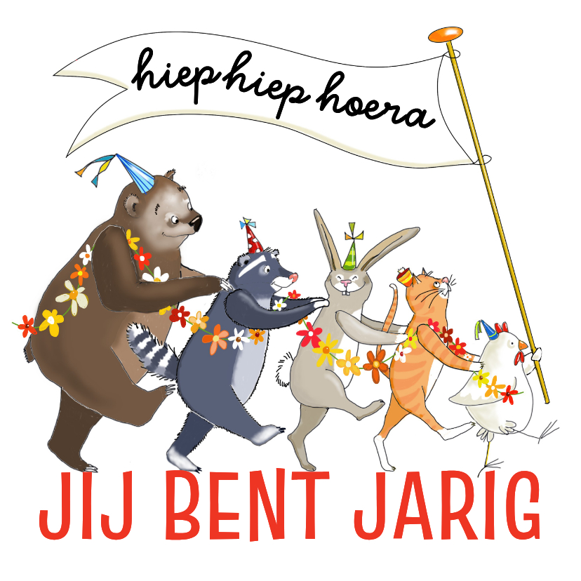 Verjaardagskaarten - Verjaardagskaartje dierenoptocht