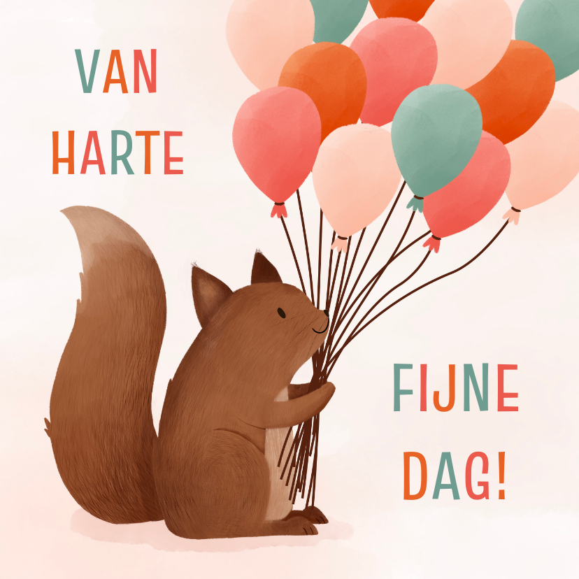 Verjaardagskaartje eekhoorn met feestelijke ballonnen - Verjaardagskaarten Verjaardagskaarten - Verjaardagskaartje eekhoorn met feestelijke ballonnen
