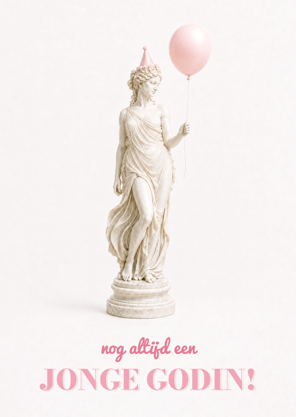 Verjaardagskaartje grappig klassiek standbeeld met ballon - Verjaardagskaarten Verjaardagskaarten - Verjaardagskaartje grappig klassiek standbeeld met ballon