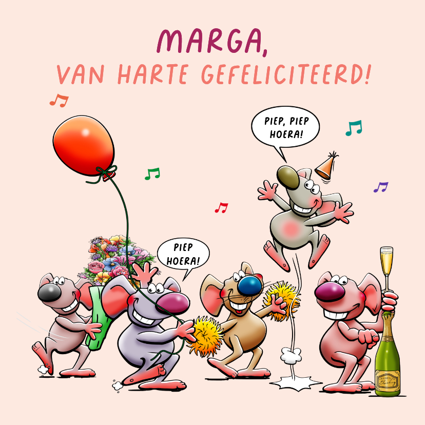 Verjaardagskaarten - Verjaardagskaartje grappige muisjes vieren een feestje