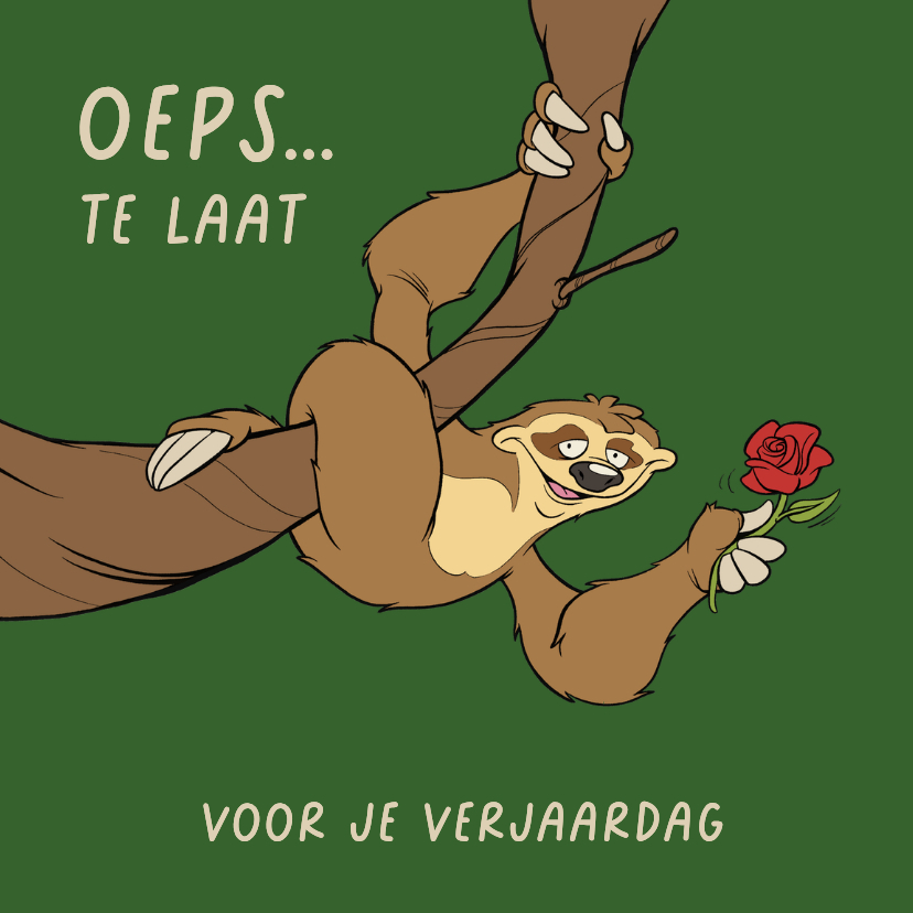 Verjaardagskaartje luiaard te lang blijven hangen - Verjaardagskaarten Verjaardagskaarten - Verjaardagskaartje luiaard te lang blijven hangen