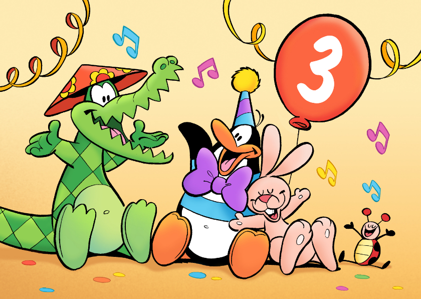 Verjaardagskaarten - Verjaardagskaartje met vrolijke blije diertjes