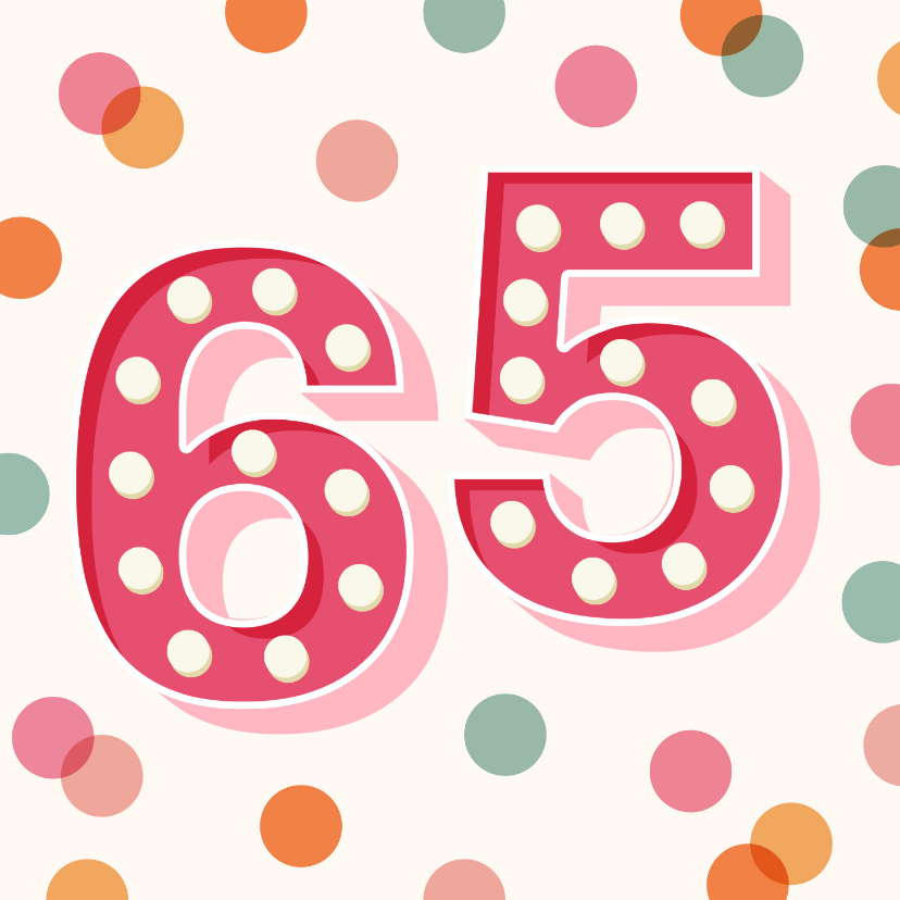 Verjaardagskaarten - Verjaardagskaartje roze 65 cijfers 3d confetti vrolijk