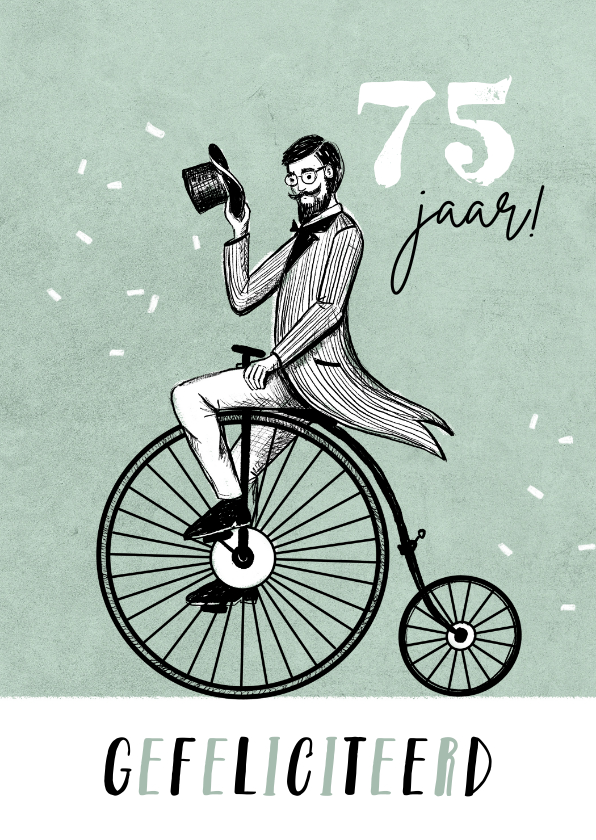 Verjaardagskaarten - Vintage verjaardagskaart man fiets retro confetti