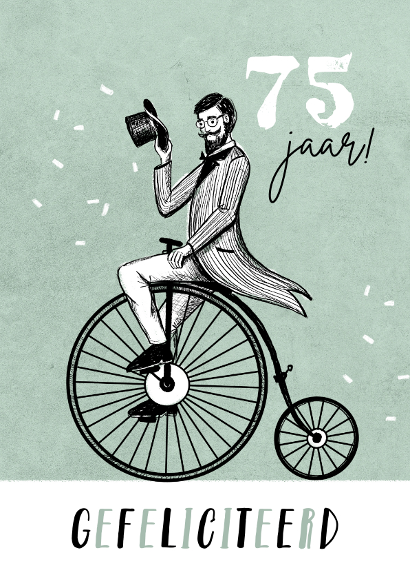 Vintage verjaardagskaart man fiets retro confetti - Verjaardagskaarten Verjaardagskaarten - Vintage verjaardagskaart man fiets retro confetti