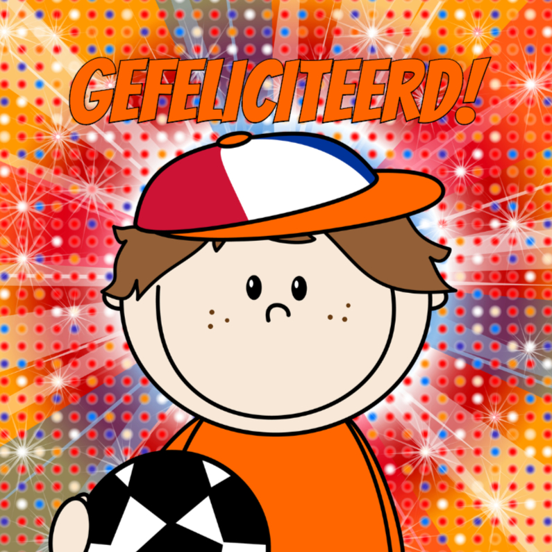 Voetbal jongen ORANJE disco - Verjaardagskaarten Verjaardagskaarten - Voetbal jongen ORANJE disco