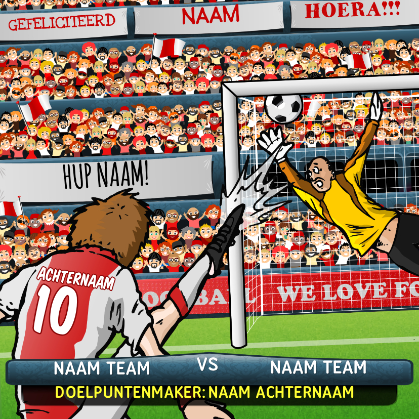 Verjaardagskaarten - Voetbal Kaart in Amsterdamse kleuren