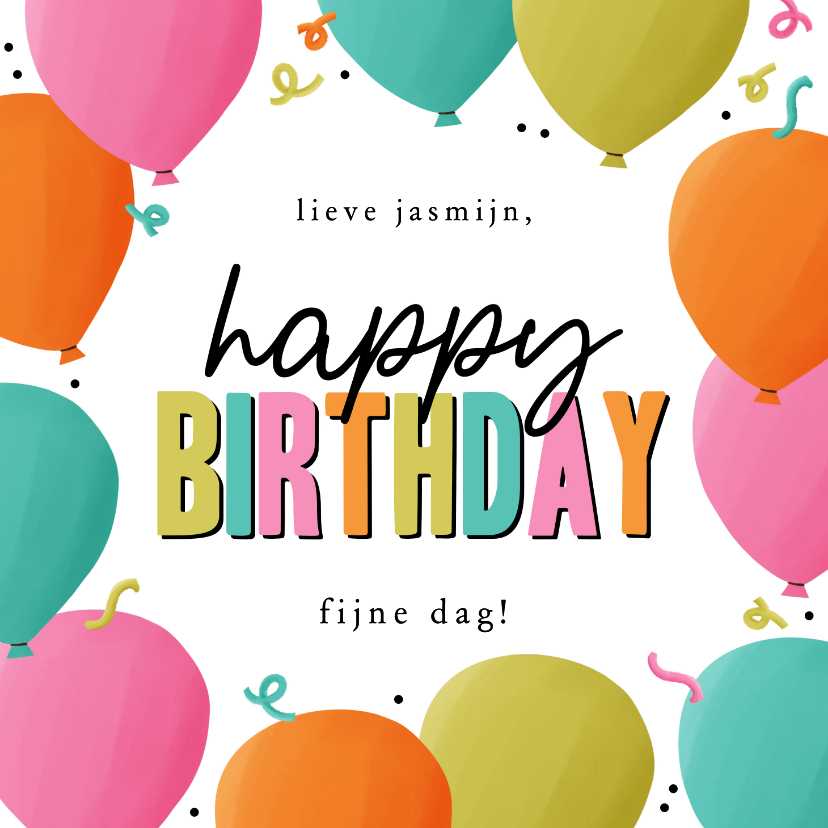 Vrolijk happy birthday verjaardagskaartje met ballonnen - Verjaardagskaarten Verjaardagskaarten - Vrolijk happy birthday verjaardagskaartje met ballonnen