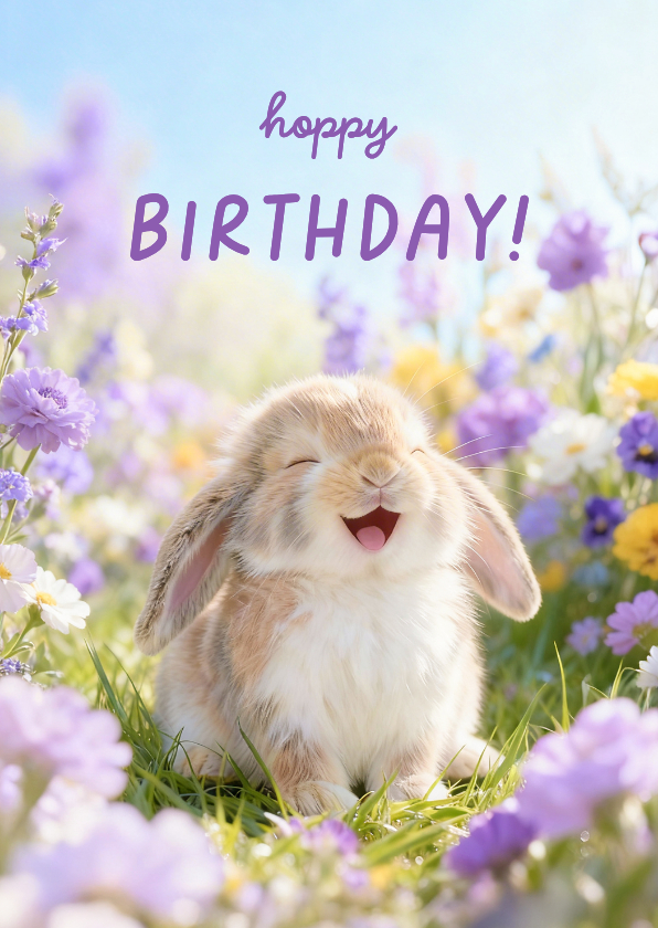 Verjaardagskaarten - Vrolijk lente verjaardagskaartje met konijn 'hoppy birthday'
