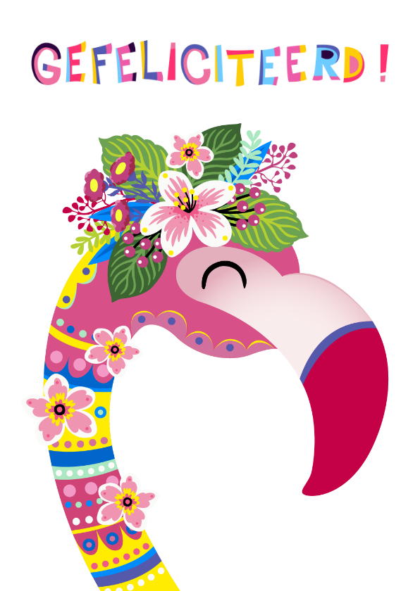 Verjaardagskaarten - Vrolijke & kleurrijke verjaardagskaart met flamingo