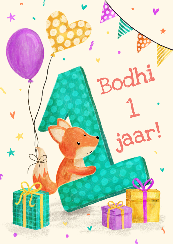 Vrolijke felicitatiekaart voor eerste verjaardag - Verjaardagskaarten Verjaardagskaarten - Vrolijke felicitatiekaart voor eerste verjaardag