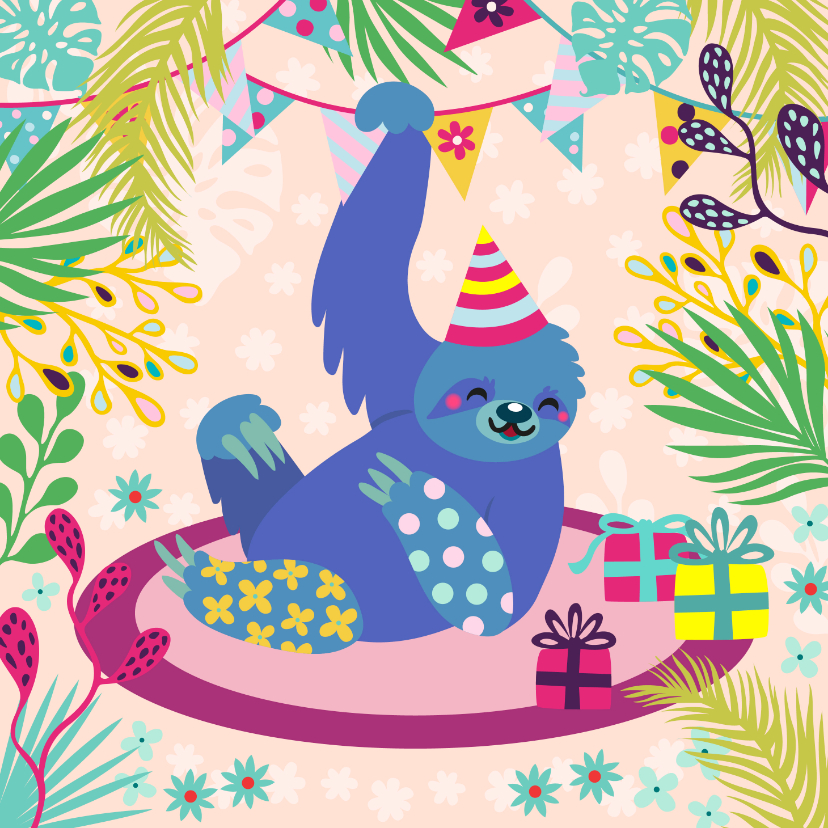 Verjaardagskaarten - Vrolijke lieve luiaard verjaardagskaart 