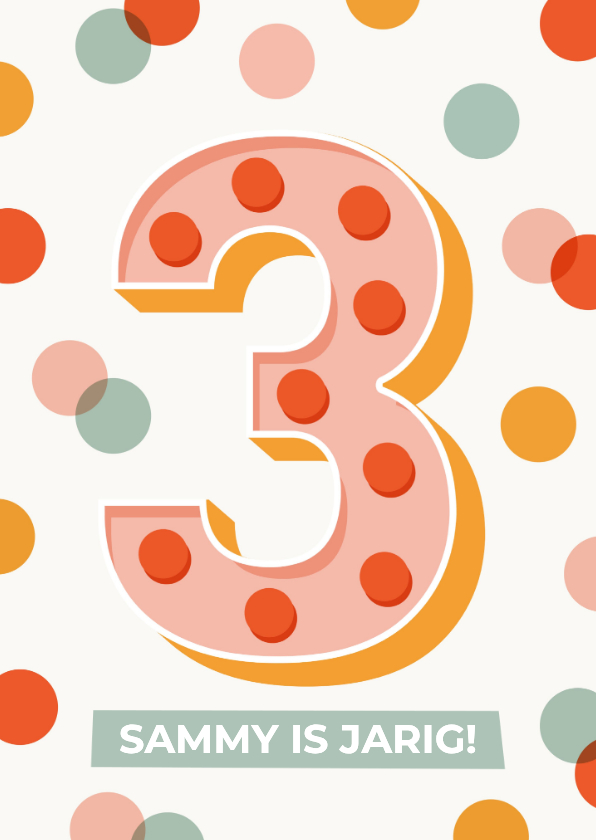 Verjaardagskaarten - Vrolijke verjaardagskaart confetti met leeftijd grote 3