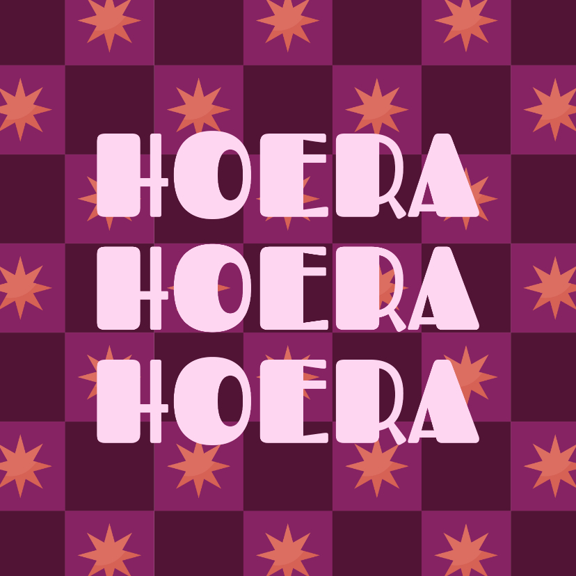 Vrolijke verjaardagskaart hoera blokjespatroon met sterren - Verjaardagskaarten Verjaardagskaarten - Vrolijke verjaardagskaart hoera blokjespatroon met sterren