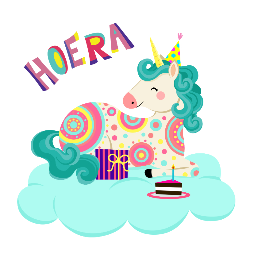 Verjaardagskaarten - Vrolijke verjaardagskaart met een unicorn op een wolk