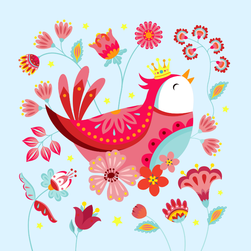 Verjaardagskaarten - Vrolijke verjaardagskaart met een vogel met kroon