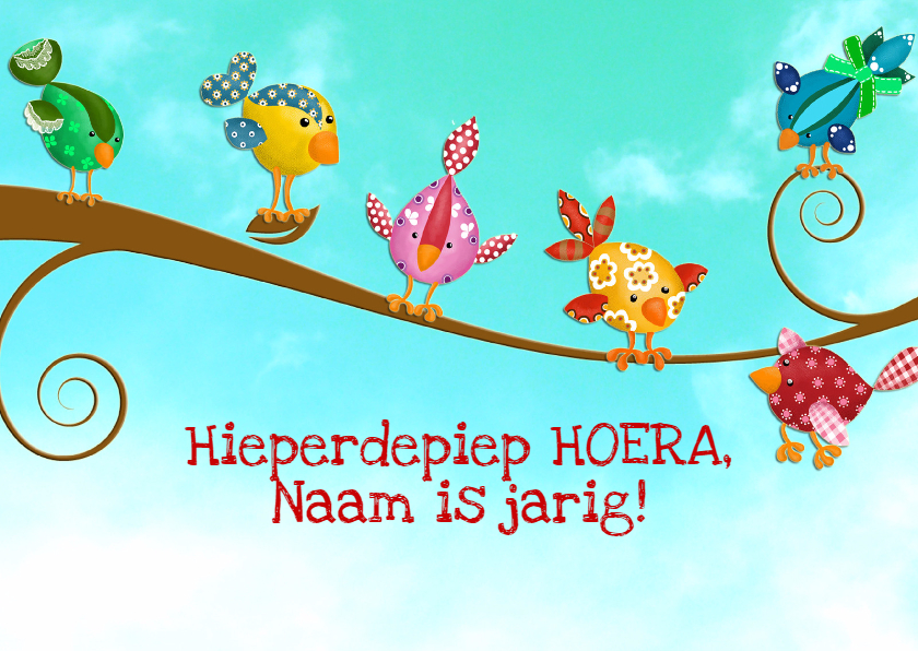 Vrolijke verjaardagskaart vogels - Verjaardagskaarten Verjaardagskaarten - Vrolijke verjaardagskaart vogels