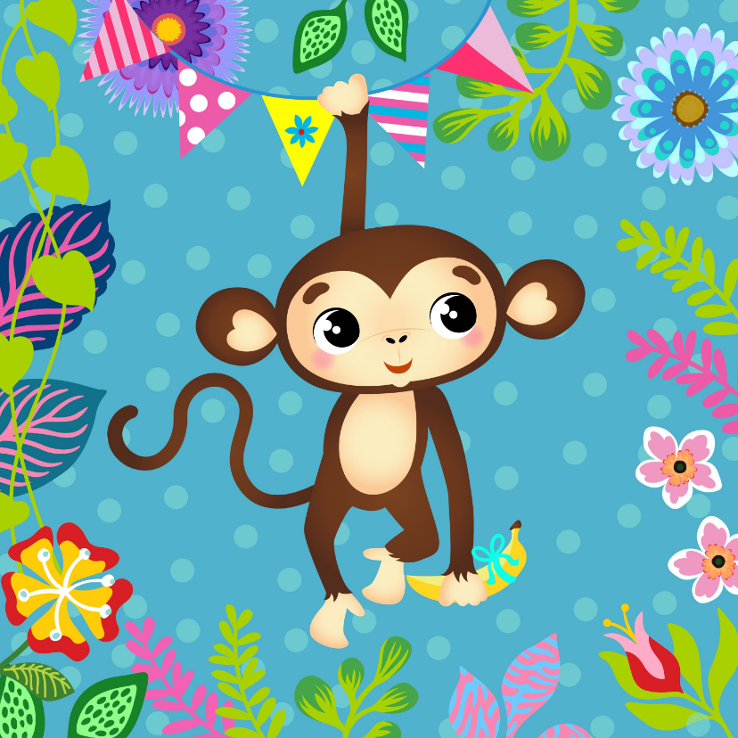 Verjaardagskaarten - Vrolijke verjaardagskaart voor een kind met lief aapje 
