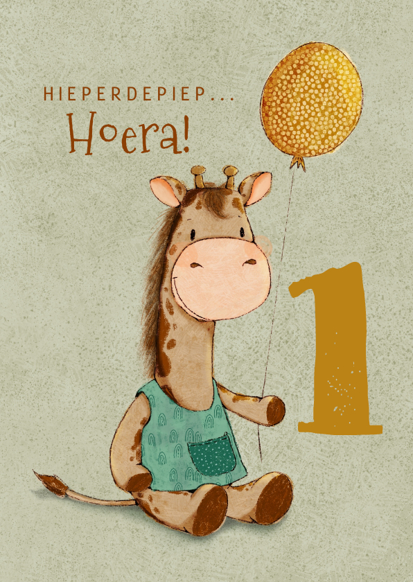 Verjaardagskaarten - Vrolijke verjaardagskaart voor kind met giraf en ballon