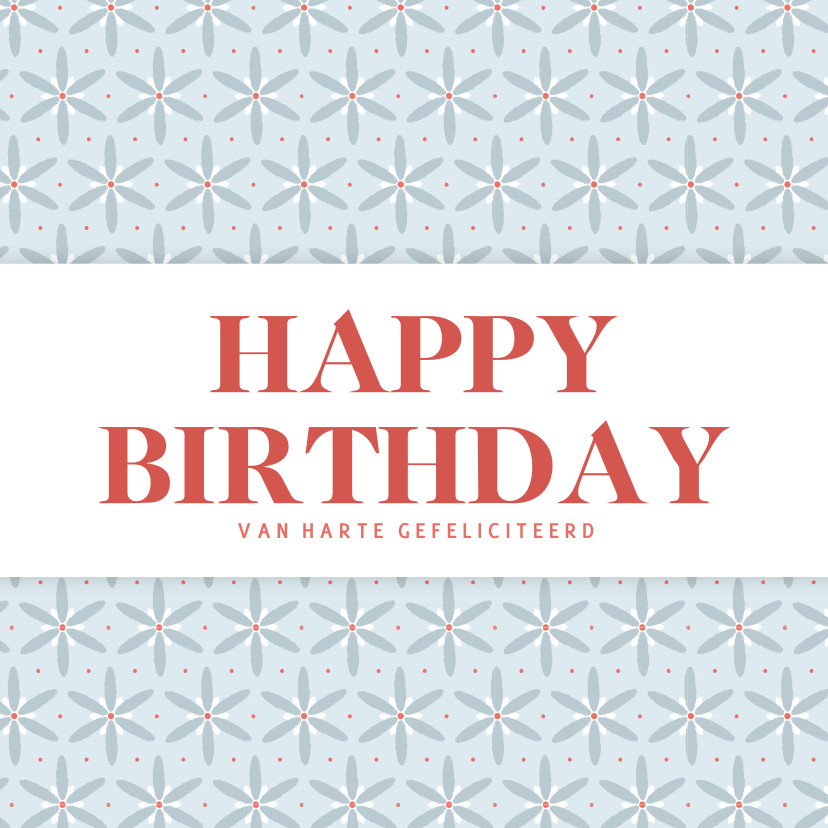 Winterse verjaardagskaart met bloemen patroon en rode tekst - Verjaardagskaarten Verjaardagskaarten - Winterse verjaardagskaart met bloemen patroon en rode tekst