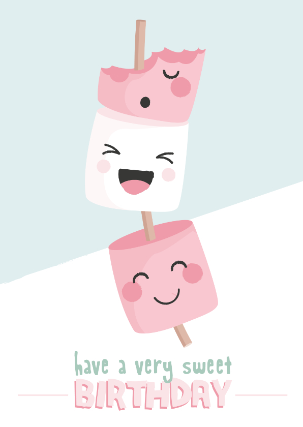 Zoete felicitatiekaart met illustratie van marshmallows - Verjaardagskaarten Verjaardagskaarten - Zoete felicitatiekaart met illustratie van marshmallows