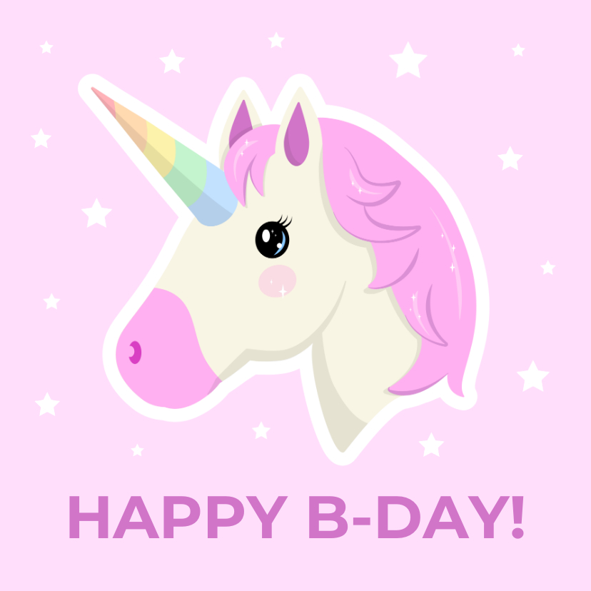 Verjaardagskaarten - Zoete roze verjaardagskaart met eenhoorn emoji