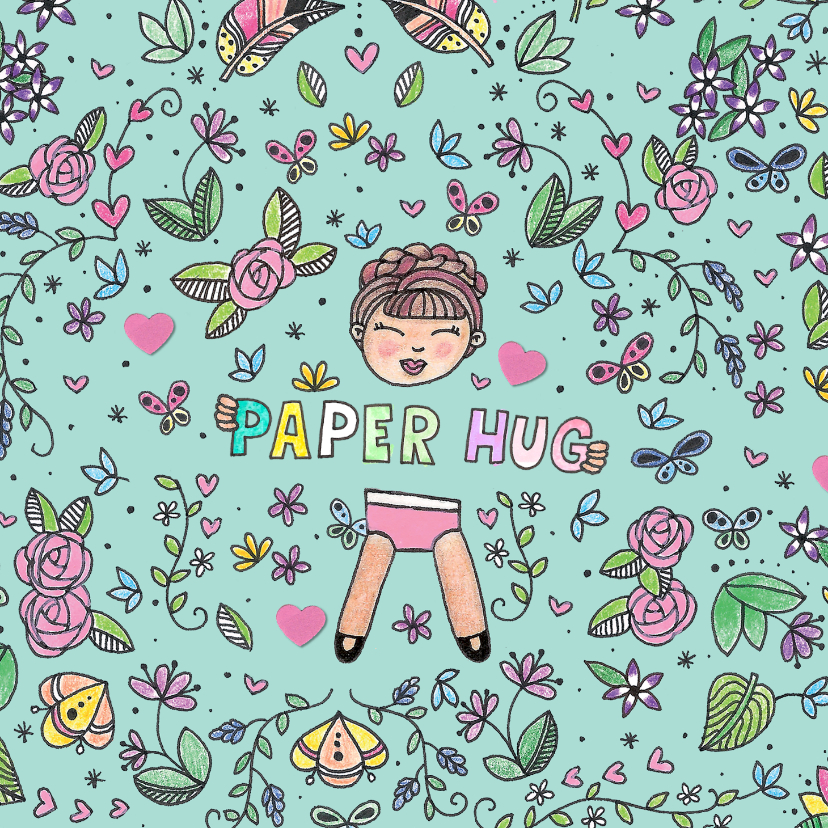 Schattige kleurrijke paper hug kaart - Vriendschap kaarten Vriendschap kaarten - Schattige kleurrijke paper hug kaart