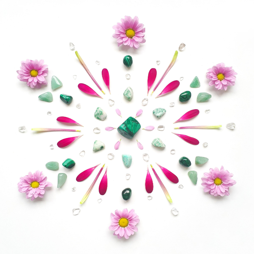 Vriendschapskaart mandala met malachiet en roze bloemen - Vriendschap kaarten Vriendschap kaarten - Vriendschapskaart mandala met malachiet en roze bloemen