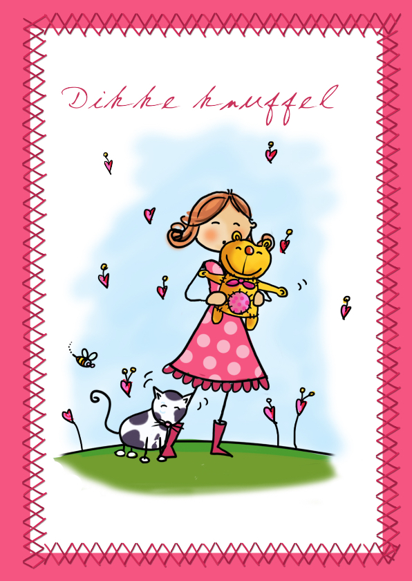 Vriendschapskaart met een meisje en knuffelbeer - Vriendschap kaarten Vriendschap kaarten - Vriendschapskaart met een meisje en knuffelbeer
