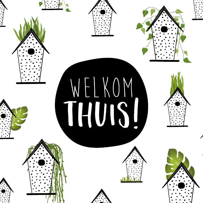 Welkom thuis kaart met kleine schattige huisjes - Welkom thuis kaarten Welkom thuis kaarten - Welkom thuis kaart met kleine schattige huisjes