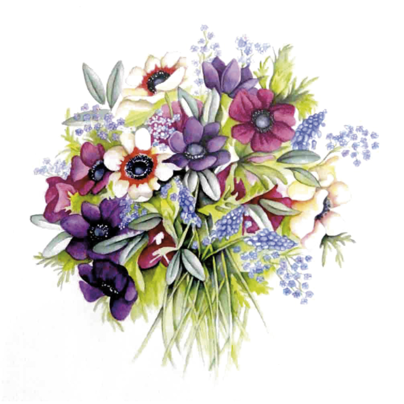 Wenskaarten - anemonen boeket in aquarel