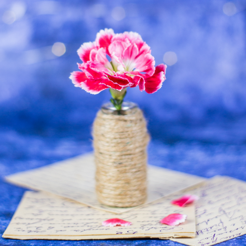 Wenskaarten - Beste wensenkaart met een roze bloem in een vaas