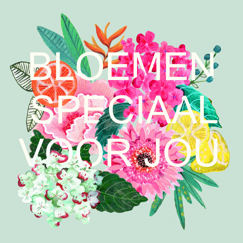 Wenskaarten - Bloemenkaart met moderne strakke lettering