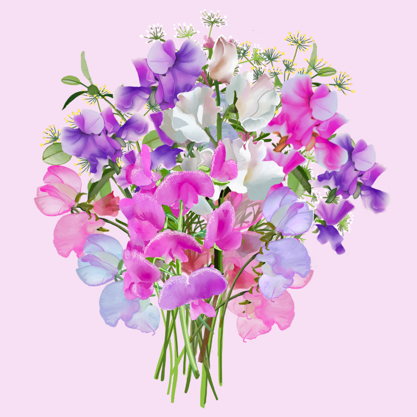 Wenskaarten - Bloemenkaart roze met lathyrus