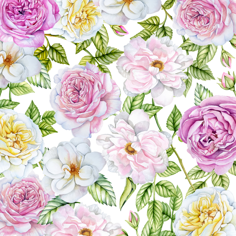 Wenskaarten - Bloemenkaart rozen pastel
