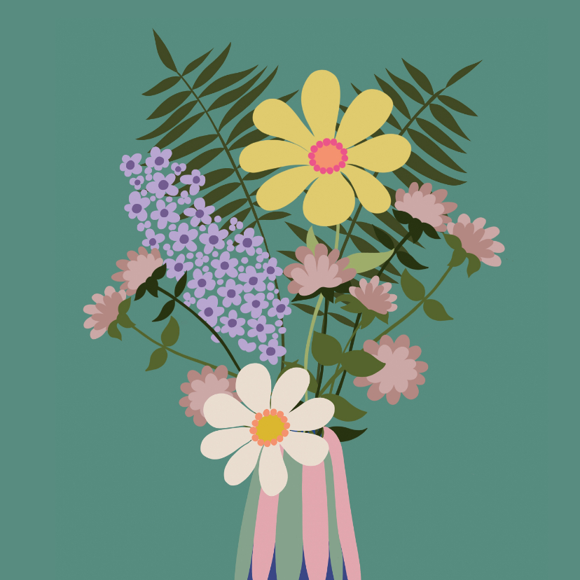 Wenskaarten - Bloemenkaart - vaas met bloemen