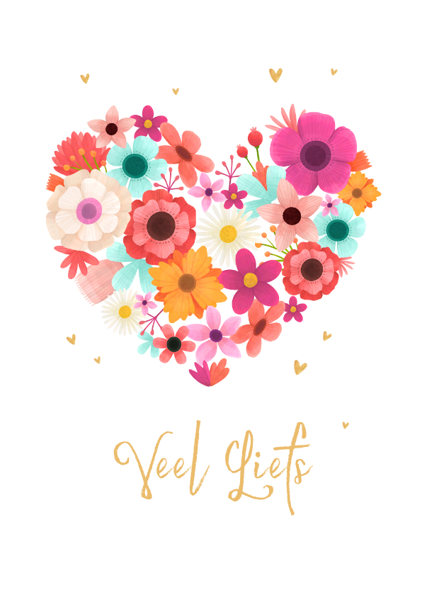 Wenskaarten - Bloemenkaart veel liefs bloemen liefde hartjes