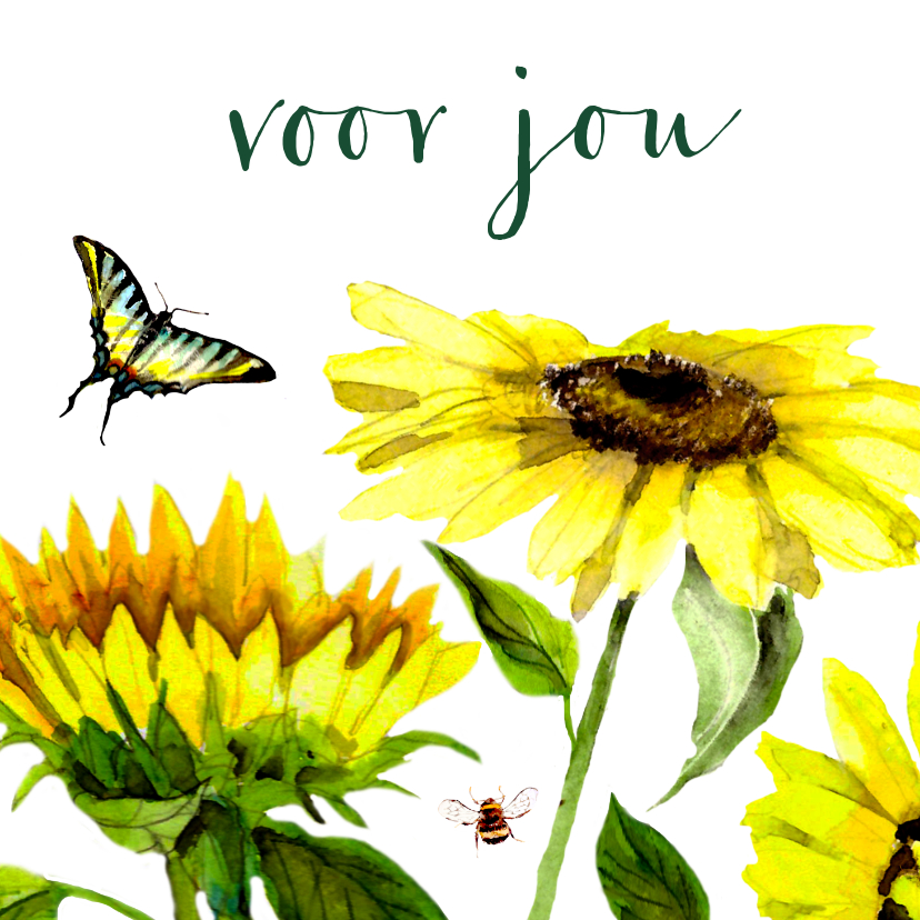Wenskaarten - Bloemenkaart Vrolijke zonnebloemen