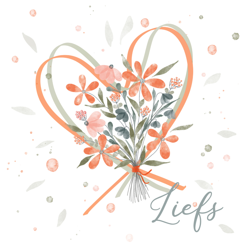 Boeket bloemen oranje met harten - Wenskaarten Wenskaarten - Boeket bloemen oranje met harten