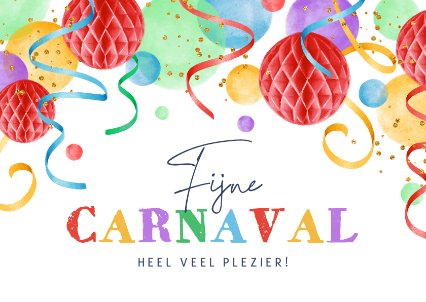 Wenskaarten - Carnavalskaart feestelijk confetti slingers kleurrijk
