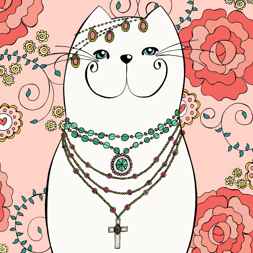 Dierenkaart - Bohemian kat met kleurplaat - Wenskaarten Wenskaarten - Dierenkaart - Bohemian kat met kleurplaat