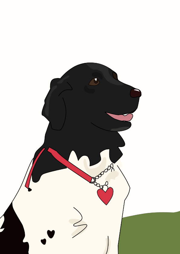 Wenskaarten - Dierenkaart hond met hartje om de hals
