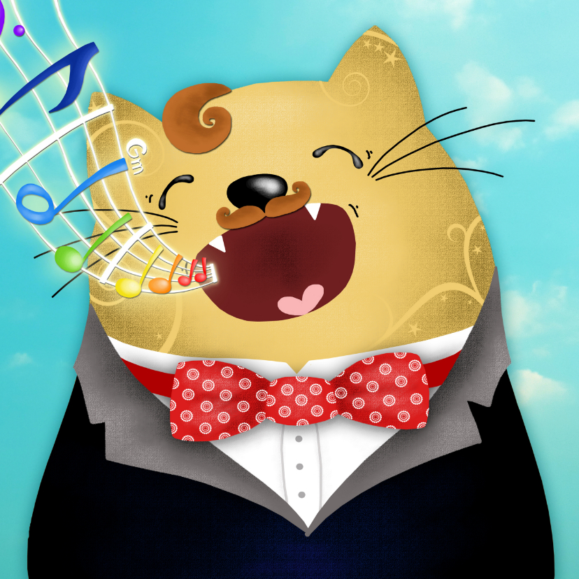 Wenskaarten - Dierenkaart - Kat zingt verjaardagslied