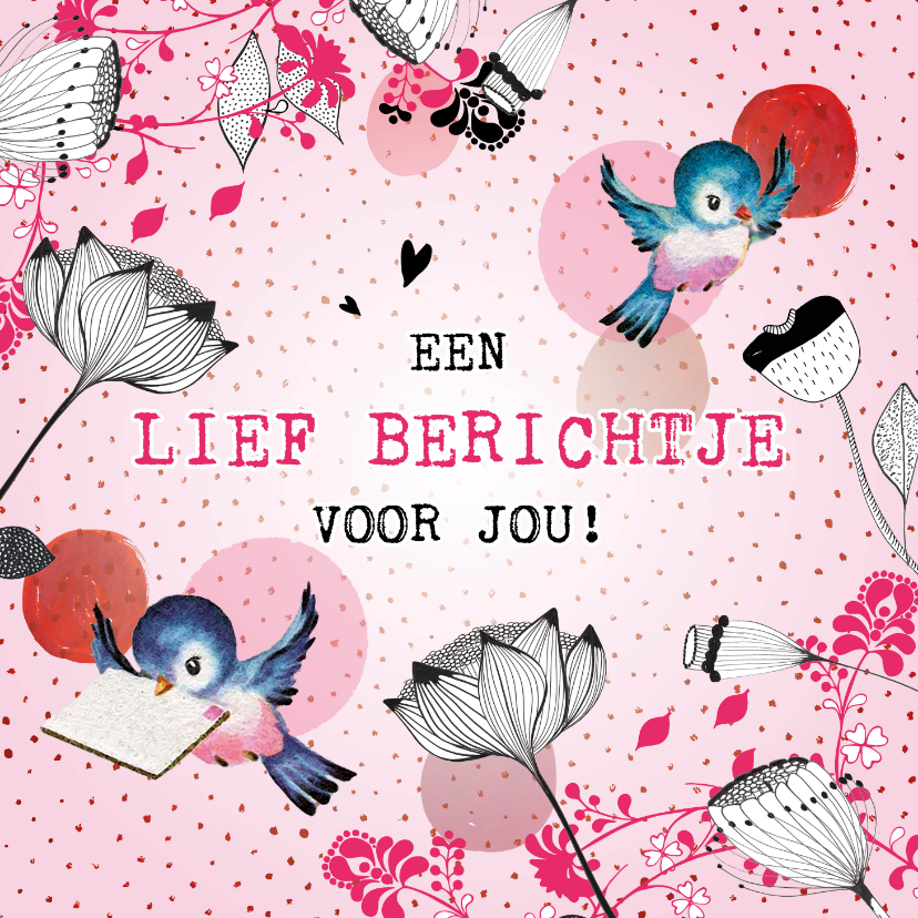 Wenskaarten - Een lief roze berichtje aan jou omdat ik aan je denk